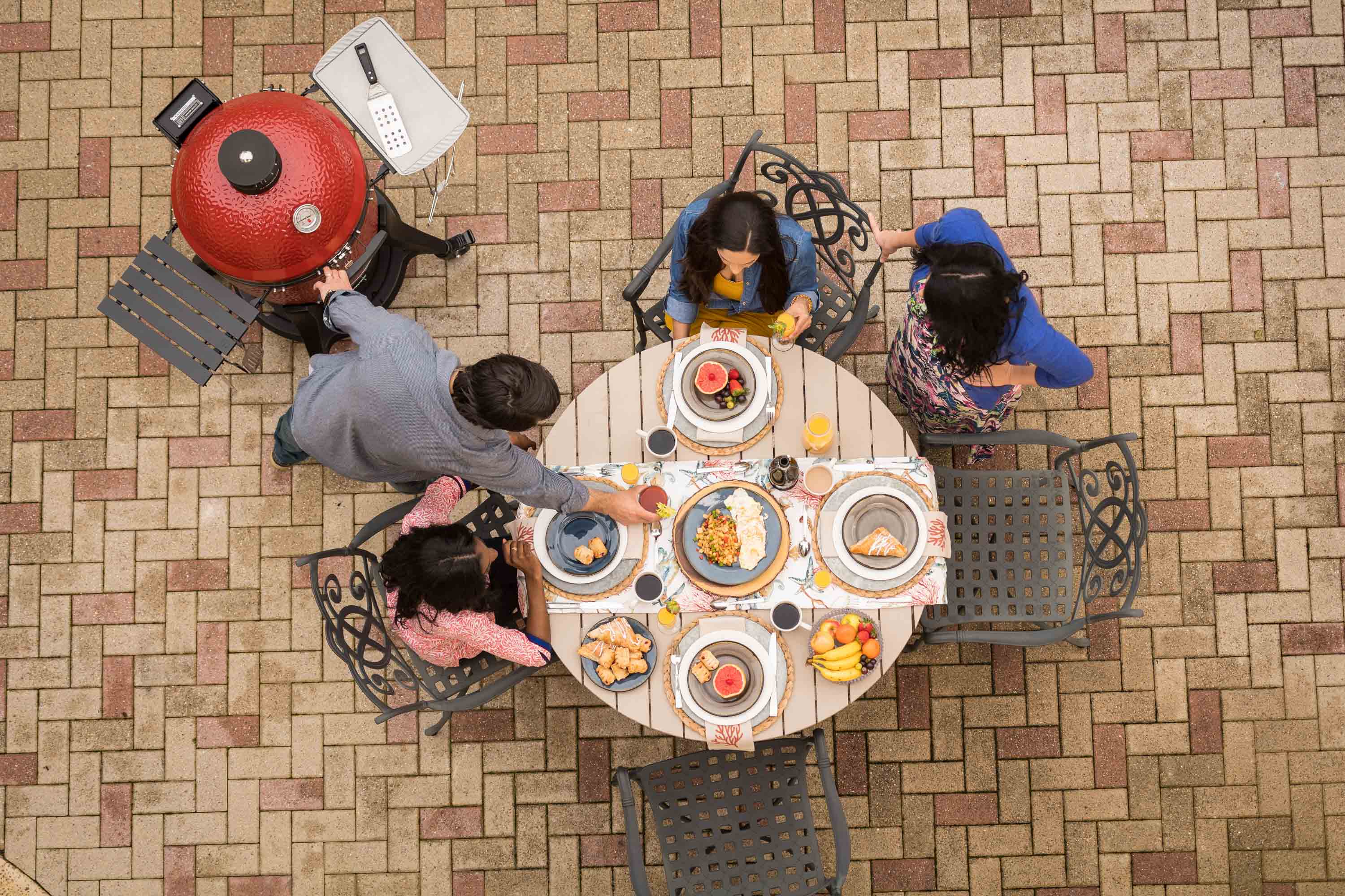 People eating breakfast around a table