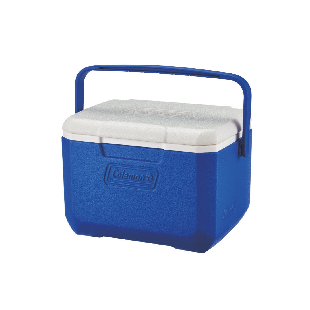Camping cooler in blue and white